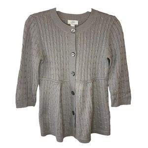 Loft Button Down‎ Gray Fit and Flare Cable Knot Sweater    Sz S